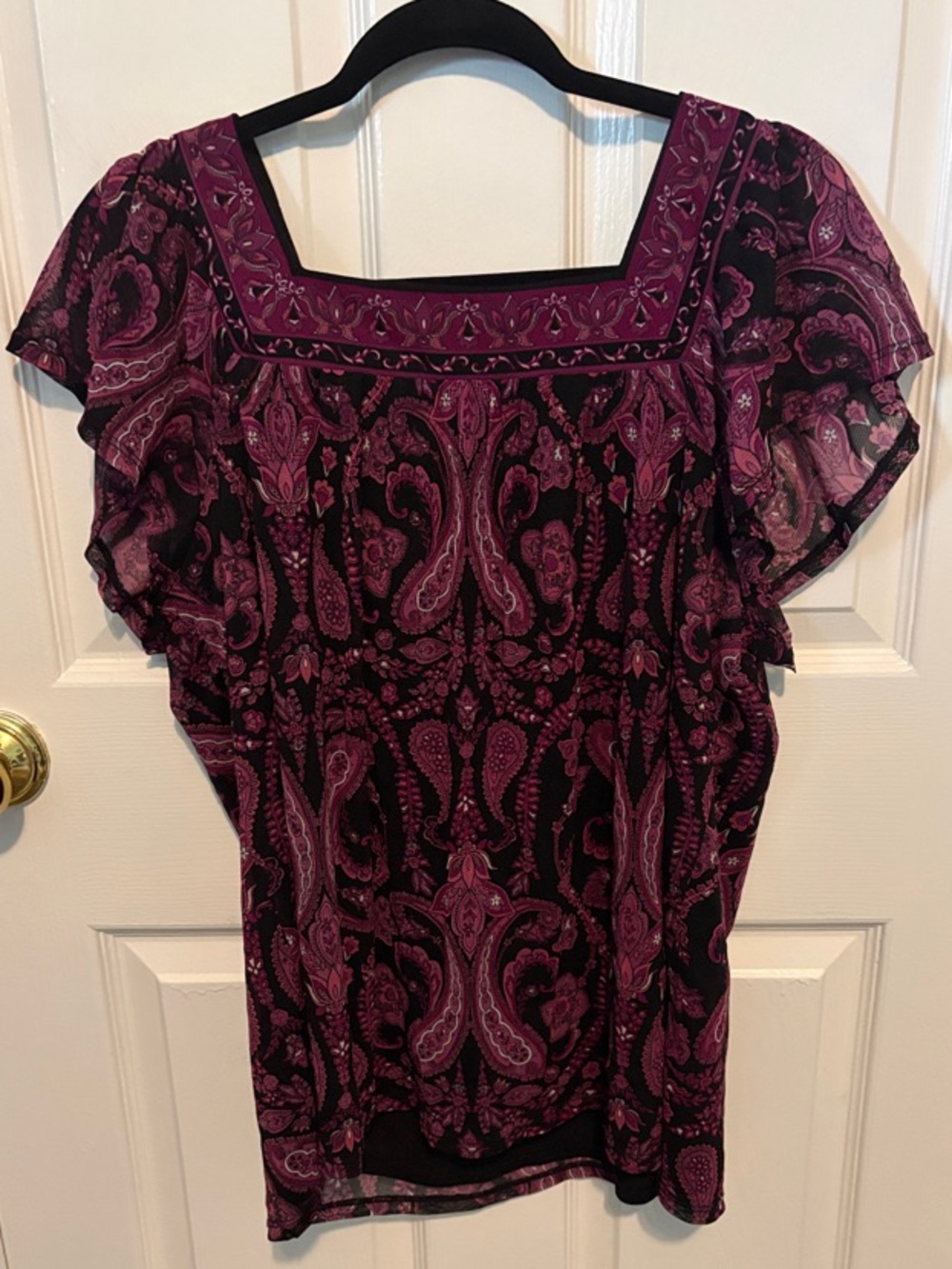 Apt. 9 Black and Purple Paisley Square Neck Blouse